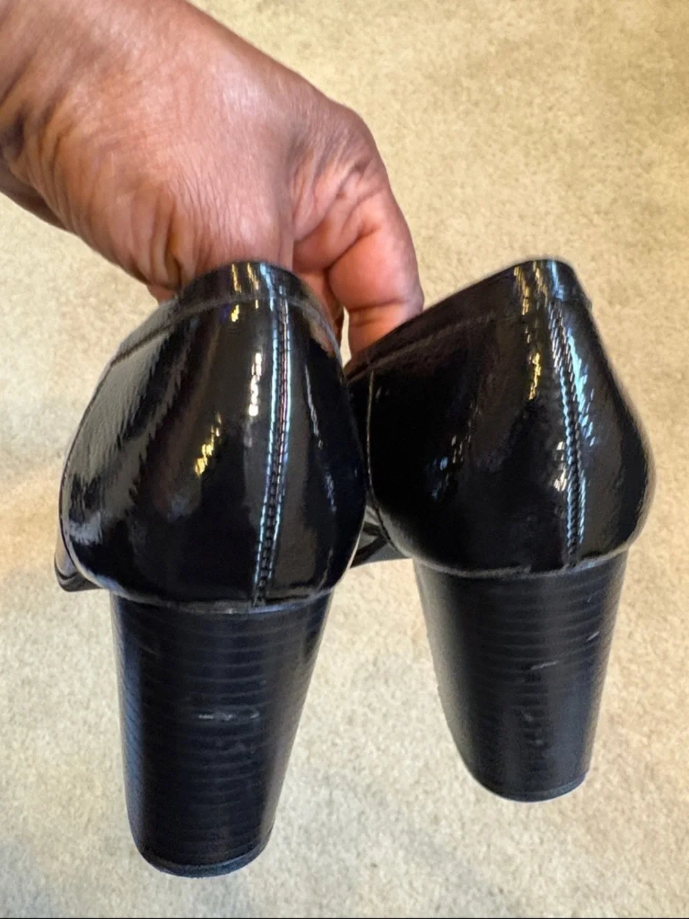 Jones New York Signature Black Faux Patent Leather Block Heel Loafers-Size 9.5